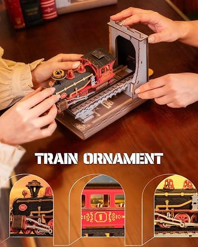 Rolife 3D Puzzles for Adults DIY Book Nook Kit Wooden VintageTrain Decorative Bookends 6.5" Model Building Kit Crafts for Adults Gifts for Boys Girls thumbnail 5