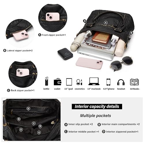 Worldlyda Crossbody Bags for Women Large Tote Soft Leather Purses Washed Y2K Hobo Vintage Handbag Shoulder City Bag thumbnail 4