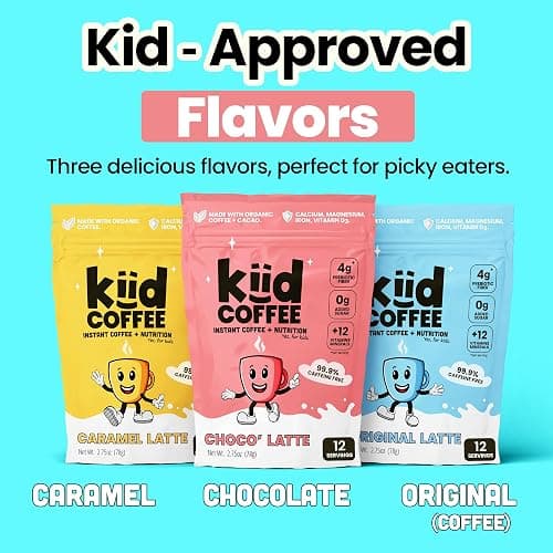 Kiid Coffee - 99.9% Caffeine-Free Organic Coffee for Kids - As Seen on Shark Tank - 12 Vitamins & Minerals, 4g Prebiotics, 0g Sugar - Non-GMO & Gluten-Free - Healthy Snack - Caramel - 12 Servings thumbnail 9