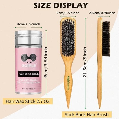 Slick Back Hair Brush & Wax Stick Set for Slick Back Hair – Teasing Boar Bristle Hair Brush for Sleek, Control, Flyaways & Baby Hairs – Wax Stick for Women Sectioning & Smoothing Ponytail Bun - bristle brush & wax stick-2pcs thumbnail 4