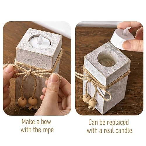 MelonBoat Rustic Flameless LED Candles 3-Pack, Battery Operated Candles with Wooden Candle Holders, White Rustic Farmhouse Decor, Farmhouse Candle Holder for Valentines Holiday Party Home Decor thumbnail 4