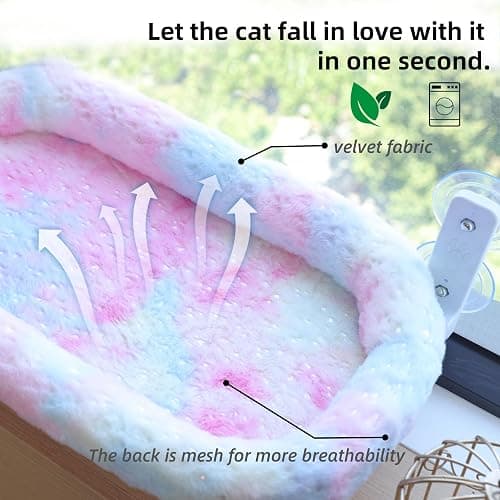 Cat Window Perch, Sturdy Cat Hammock with Strong Suction Cups for Large Heavy Cats, Gradient Color Shiny Fabic with Cushioned Border, Cute Window Bed Seat for Cats Inside with Movable Toy Hooks (XL) thumbnail 3