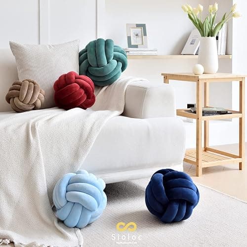 Sioloc Soft Knot Ball Pillow - Round Throw Cushion for Home Decoration, Handmade Plush Knotted Pillow (10.6 Inches, Brown) thumbnail 2