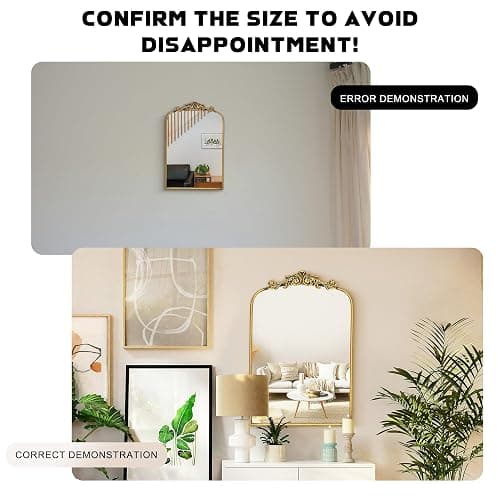 Awhtixbo Miroir Baroque Antique Doré - Miroir Murale Vintage avec Forme Arche Doré pour Hall, Salon & Salle de Bain, 40x61cm thumbnail 5