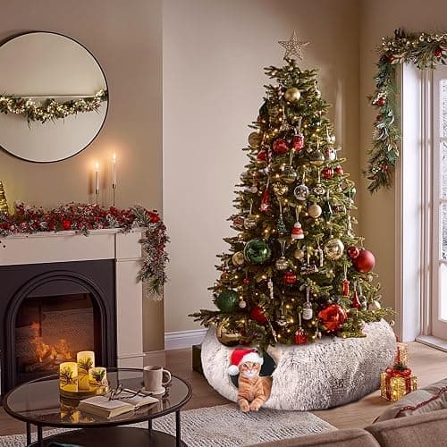 ZVBEK Cat Tunnel with Cat Bed for Indoor Cats, Under Christmas Tree Soft Plush Peekaboo Cat Cave Donut Tunnel, Multifunctional Cat Playground Toys Hideplace for Cats, Kittens, Rabbit, Ferret (Grey) thumbnail 2