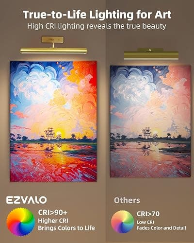 EZVALO Picture Light for Wall, 13in Wireless Rechargeable 4000mAh LED Art Light with Remote, Dimmable 3 Color Temps, Battery Operated Wall Light for Living Room, Bedroom, Gallery (Gold, 2 Pack Set) thumbnail 6