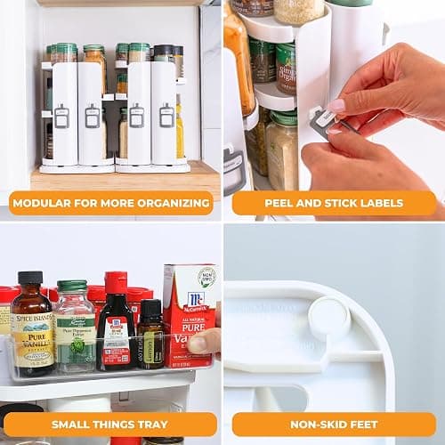 Cabinet Caddy SNAP! Spice Rack Organizer for Cabinet - Slide & Rotate Seasoning Organizer - 4 Snap-In Adjustable Shelves for 5 Tier of Storage - Magnetic Modular Design - 8.9”H x 6.1”W x 10.8”D thumbnail 7