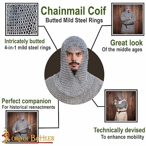 Pack of Chainmail Coif and Cotton Padded Arming Cap Protector Under Armor Chainmail Coif Ideal for LARP, Renfair thumbnail 8