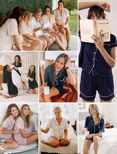 Leikar Womens Button Down Pajama Sets Bride Pajamas Sets Sleepwear Shorts Lounge Set thumbnail 5
