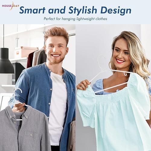 HOUSE DAY White Plastic Hangers 50 Pack, Plastic Clothes Hangers with Built-in Hooks, Durable and Strong Plastic Coat Hangers for Closet, Space Saving Clothing Hanger for Shirts, Coats, Skirt, Dress thumbnail 7