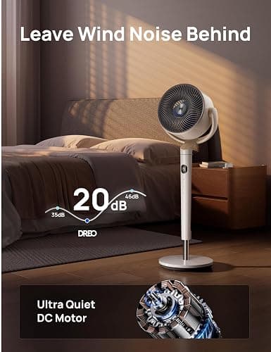 Dreo Smart Fan for Bedroom, 120° +120° Omni-Directional Oscillating Fans, 90ft Quiet Pedestal Fan with RGB Light, 9 Speeds, 6 Modes, 20dB, 8H Timer, Wi-Fi/Voice/Alexa, 37-42" Floor Fans with Remote thumbnail 4