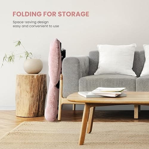 Simple Deluxe Oversized Square Moon Chair for Adults, Soft Faux Fur Folding Lounge Chair with Sturdy Steel Frame, Comfortable Reading Gaming Chair for Living Room, Bedroom, Pink thumbnail 7