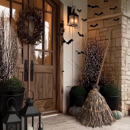Halloween Decorations - Fall Decor for Home - 5.5 Ft Giant Light-Up Witches Broom - Rustic Farmhouse Decoration for Indoor Outdoor Front Door Porch thumbnail 2