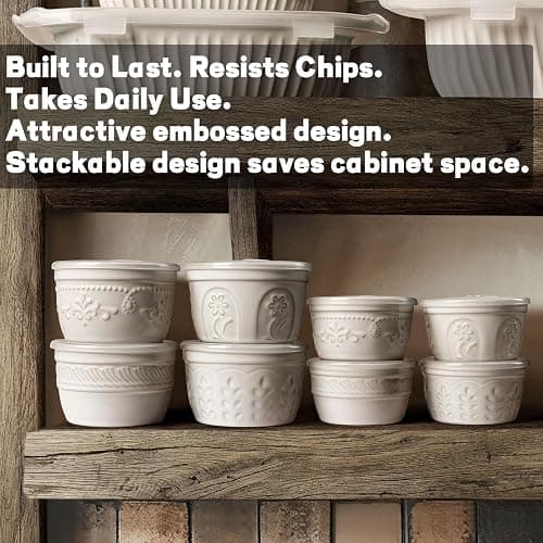 Artena Ramekins with Lids, Creme Brulee Ramekins Oven Safe, Ceramic Pudding Cups, Souffle Cups, Custard Cups, Dipping Sauce Cups, Food Storage Containers with Lids, Set of 4 (Multiple Patterns, 8 oz) thumbnail 6