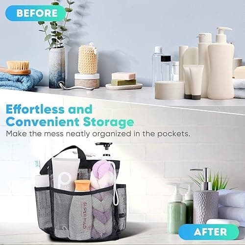 Eudele Mesh Shower Caddy Portable for College Dorm Room Essentials, 8-Pocket Large Capacity Shower Bag for Beach, Swimming, Gym thumbnail 8