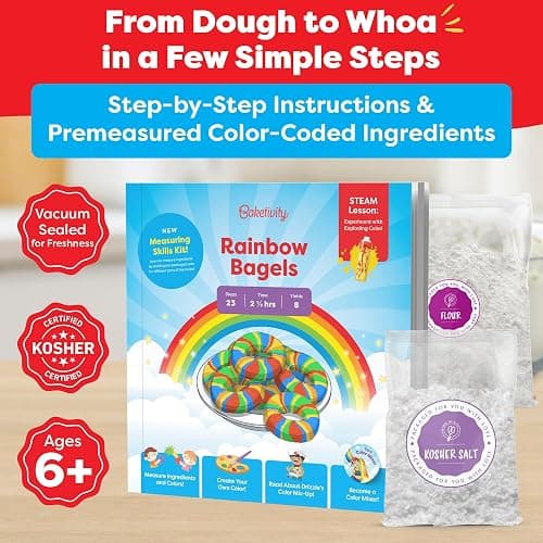 Baketivity Rainbow Bagel Kids Baking Kit with Pre-Measured Ingredients | Create Colorful Bagels using STEM Lessons, Step-By-Step Instructions, Video Guide Perfect for Ages 6–12+ thumbnail 3