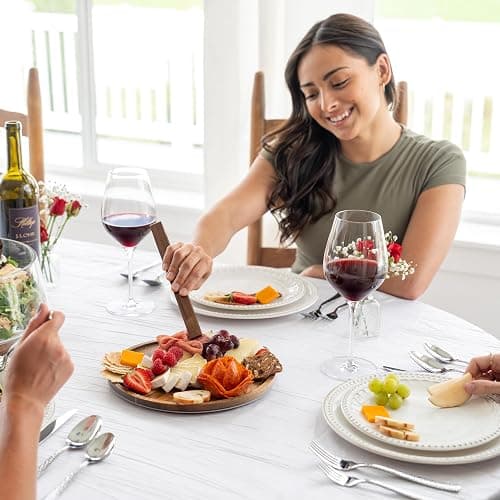 Oria Cook Large Glass Salad Bowl with Lid Set, 5.7 L Decorative Glass Mixing Bowl, Trifle and Serving Bowls with Lids as Cheese Charcuterie Board and Plate, Comes with Wood Serving Utensils thumbnail 2
