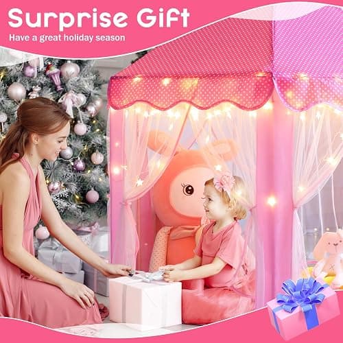 Monobeach Princess Tent Girls Large Playhouse Kids Castle Play Tent with Star Lights Toy for Children Indoor and Outdoor Games, 55'' x 53'' (DxH) thumbnail 4