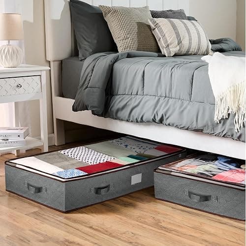 Under Bed Storage Bins - Pack Of 4 Under The Bed Storage Containers For Clothes, Blankets, Winter Clothing, & Shoes - Underbed Storage Containers With Handles, Dual Zippers, & Clear Top thumbnail 2