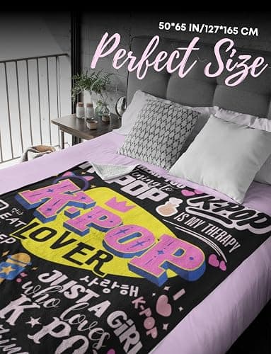 Huglanket Kpop Gifts for Teen Girl K Pop Lovers, Kpop Merch Stuff Blanket for Women for Birthday, Christmas, Violet, 50"x 65" thumbnail 8