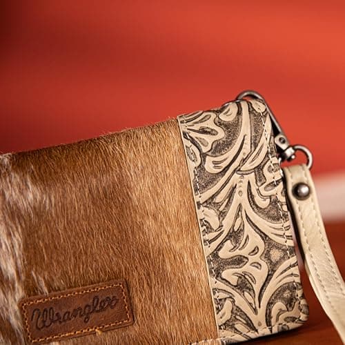 Wrangler Wristlet Wallets Western Wallet for Women Floral Tooled Womens Wallet Boot Stitch Purses - C-horsehair-beige thumbnail 3