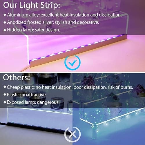 Golener 12" Acrylic Display Organizer with LED, Perfume Organizer for Women | 3-Tier Cologne Organizer for Men, Perfume Stand and Display Step Shelves Holder, Clear Riser, Figures Stand, Dessert Shelf thumbnail 6