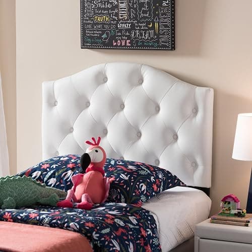 Baxton Studio Myra Modern and Contemporary White Faux Leather Upholstered Button-Tufted Scalloped Twin Size Headboard thumbnail 2