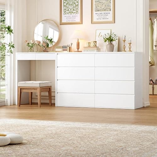 FOTOSOK White Dresser, 4 Drawer Dresser Small Chest of Drawers 23.6L x 15.7W x 31.5H in, Modern White Storage Cabinet with 4 Drawers for Home Office thumbnail 2
