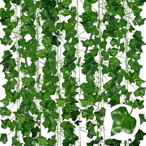 ADORAMOUR Artificial Ivy Garlands - 6Pack x 83 Inch Length - Realistic Fake Vines for Room Aesthetic and Garden Wall Decoration for Indoor Outdoor, Green Faux Leaves Plastic Hanging Plants Greenery - Image 1