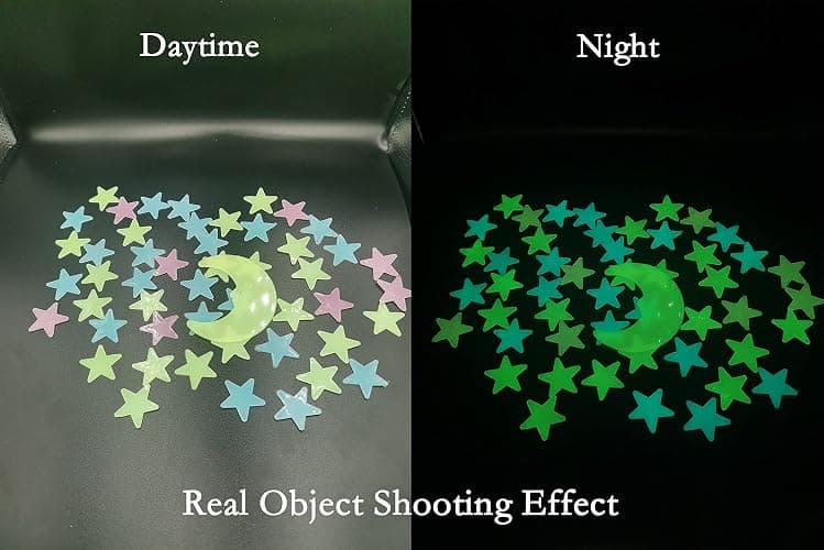 200 Pcs Colorful Glow in The Dark Luminous Stars and Moon Fluorescent Noctilucent Plastic Wall Stickers Murals Decals for Home Art Decor Ceiling Wall Decorate Kids Bedroom Room Decorations thumbnail 6