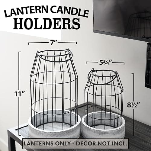 Rustic Farmhouse Lantern Decor Set of 2 - Stylish Decorative Lanterns for Your Living Room, Fireplace Mantle or Kitchen Dining Table - Modern Upscale Beauty for Your Entire Home - Black/White thumbnail 3