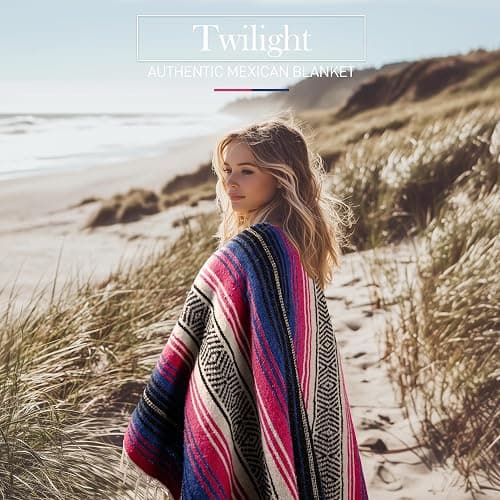 Hydration Nation Authentic Extra Large Mexican Blanket (70"x50") - Handwoven Yoga, Serape- Artisanal Falsa, Beach, Camping, Picnic, Outdoor - Twilight thumbnail 6