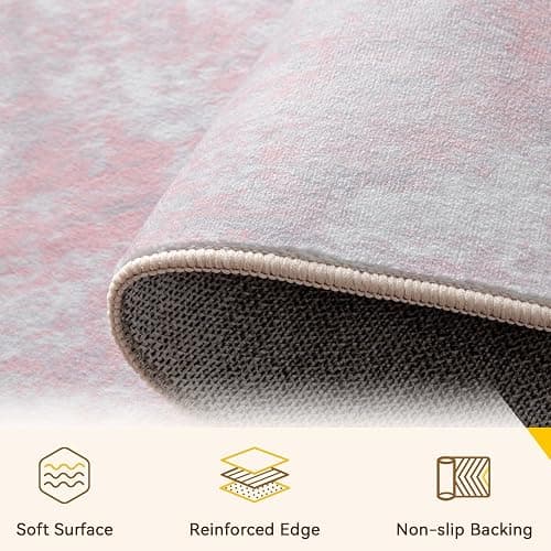 RELEANY Washable Area Rugs 5'x7' Non-Slip Modern Abstract Soft for Living Room Entryway Bedroom Nursery, Print Pattern, Grey Pink thumbnail 4