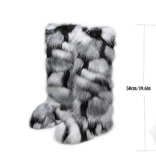 WOVOIE Knee High Fur Boots for Women Faux Fur Boots, Fluffy Round Toe, Winter Cosy Plush Warm Outdoor Snow Boots thumbnail 4