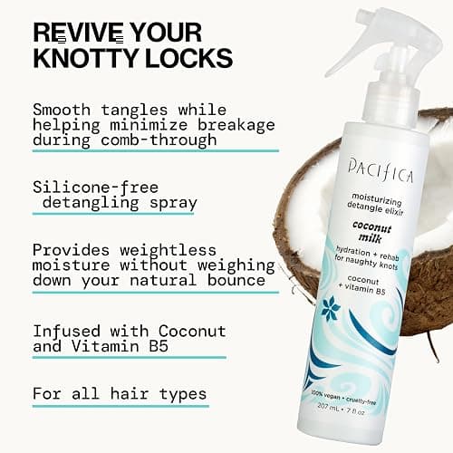 Pacifica Coconut Milk Hair Detangler Spray - Leave In Conditioner Spray, Detangling Elixir Suitable for All Types, Fine and Curly Hair Products, Smoothing, Moisturizing, and Anti-Frizz - 207 mL thumbnail 4