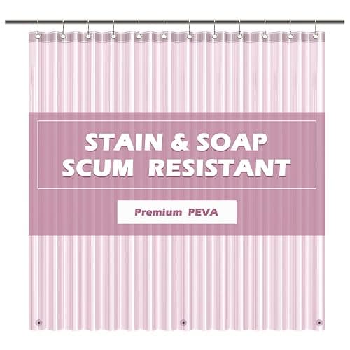 EHZNZIE Shower Curtain Liner Light Weight PEVA, Shower Liner 72x72 Inches, Waterproof, No Chemical Smell with 12 Rust Proof Metal Grommets for Bathroom Shower Curtain, Pink - Image 1