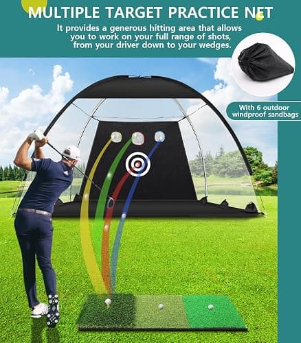 Golf Net: 10x7FT Golf Practice Net for Backyard Driving, Hitting Net with Tri-Turf Mat, Indoor Training Chipping Aid Nets with Reduce Noise Nylon Target, Gifts for Men/Dad/Him thumbnail 4