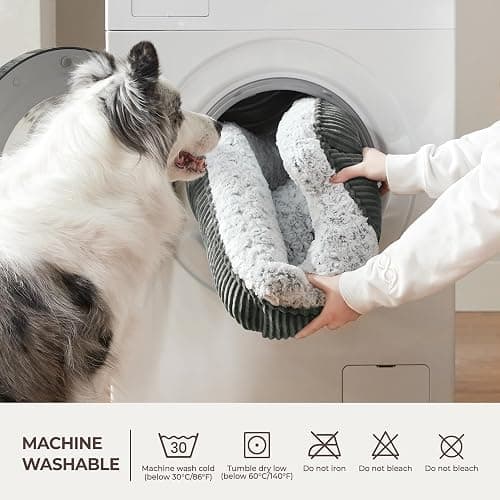 Warmrest Cute Dog Bed for Small Medium Dogs,Washable Cat Beds, 20in | Rectangular furry Small dog bed for calm sleeping dog sofa, overall machine washable, Non-Slip Bottom, Grey, Up to 10Lb thumbnail 5