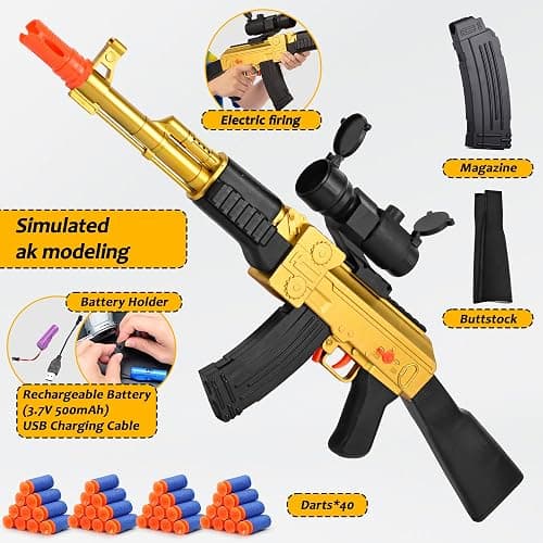 BYTEWAR Electric Golden AK-47 Realistic Soft Bullets Toy Gun,Foam Blasters Toys with 40 Foam Darts & 2 Magazines,Automatic Sniper Rifle for Kids Ages 6+ Years Old,Christmas Birthday Gift for Boys thumbnail 3