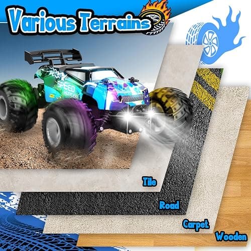 AONEPTR Remote Control Car, All Terrain Remote Control Truck for Boy, 2.4GHz Rc Car with Bodylight and Two Rechargeable Batteries, 20KM/H Monster Truck Toys thumbnail 3