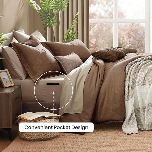 Monbix Queen Comforter Set - 7 Pieces Cationic Dyeing Brown Bed in a Bag Queen Bedding Sets with Comforter, Sheets, Pillowcases & Shams, Reversible Bedding Comforters Sets thumbnail 5