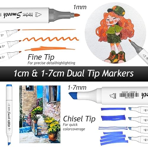 HaPi.Pen Alcohol Markers, 48 Colors Dual Tip Art Coloring Markers for Adult Coloring Books, Drawing, Sketching, Painting Supplies, Alcohol Based with Carrying Case thumbnail 3