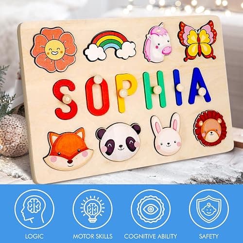 Personalized Name Puzzle for Kids, Wooden Puzzles for Toddlers 1-3, Custom Baby Toddler Toys for 1 Year Old, Personalized Christmas Birthday Gifts thumbnail 5