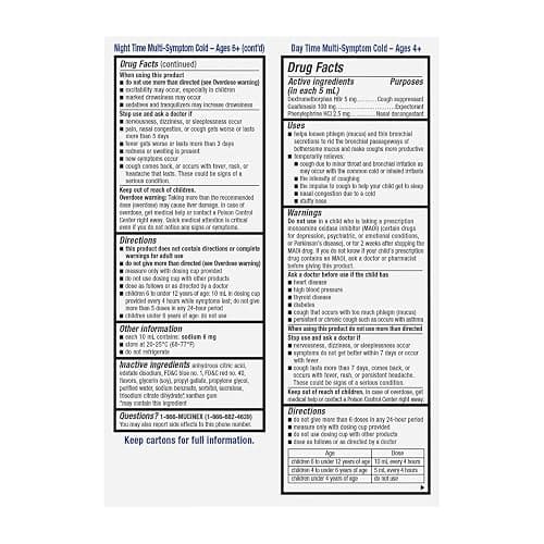 Mucinex Cold & Cough, Children's Multi-Symptom Day/Night Liquid, Very Berry, 8oz (2x4oz) Relieves Nasal & Chest Congestion, Thins & Loosens Mucus, Controls Cough, Reduces Fever, Soothes Sore Throat | For Ages 4+, Guaifenesin, Dextromethorphan HBr, Diphenhydramine HCl, Phenylephrine HCl & Acetaminophen, Alcohol-Free thumbnail 6