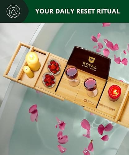 ROYAL CRAFT WOOD Bathtub Tray Caddy for Tub, Bamboo Bath Shelf, Premium Foldable Wood Bath Table, Expandable Bathtub & Bathroom Accessories, New Home Gifts for Mom, Housewarming, Anniversary, Wedding thumbnail 8