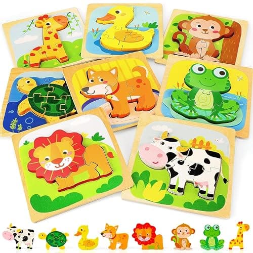 TOY Life Wooden Puzzles for Toddlers 2-4, Montessori Toys for 1 2 3 Year Old Toddler Boys Girls, Animals Jigsaw Puzzles, Educational Learning Toy Kids Puzzle, Best Gifts Toys for Baby Ages 1-3 2-4 - Animals Puzzles 8PCS - Image 1