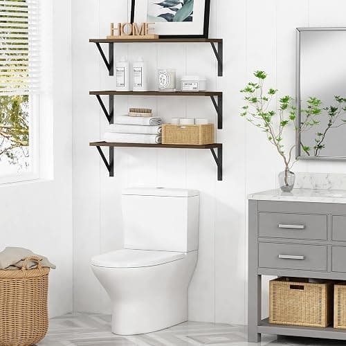 Forbena 24 Inch Long Floating Shelves for Wall Set of 3, Wooden Wall Bookshelf for Bedroom, Large Rustic Wood Hanging Book Shelves for Living Room Plants Kitchen Office Closet Storage (Dark Brown) thumbnail 6