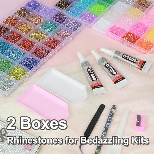 56 Colors Rhinestones for Bedazzling, 2 Boxes 3mm Multicolor Resin Jelly Flatback Gems with 3 Pcs B7000 Jewelry Glue & Tools, Bedazzler Kit for DIY Crafts Book Clothes Makeup Shoes Gifts Decor thumbnail 3