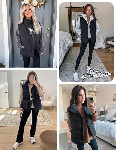 Athlisan Womens Zip Up Puffer Vest Stand Collar Sleeveless Padded Jacket Coat thumbnail 5