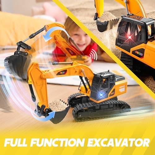 JOYIN Remote Control Excavator Toys for Boys, 2.4Ghz RC Play Excavator with Light, Construction Toys for Boys 3-5 4-7 8-12 Year Old Kids, Birthday Gift - Excavators thumbnail 3